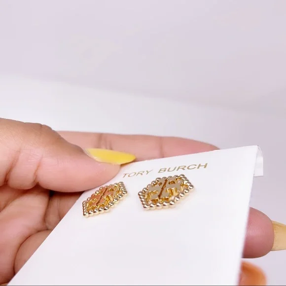 Milgrain Hex Stud Earrings - Picture 5 of 9